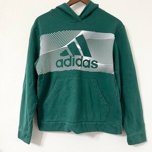 Adidas Boys Size XL (18/20) Green & White Logo Hoodie